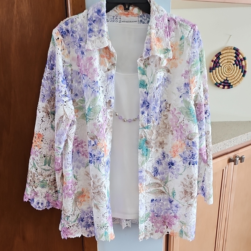 Alfred Dunner Floral Lace Button-Up Blouse 2 piece set